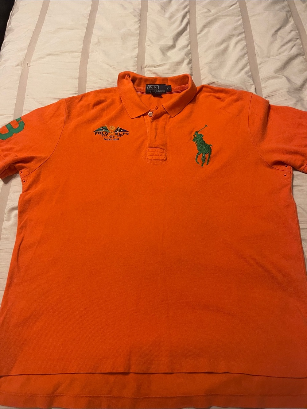Ralph Lauren Bright Orange Polo with Green Pony Embroidery